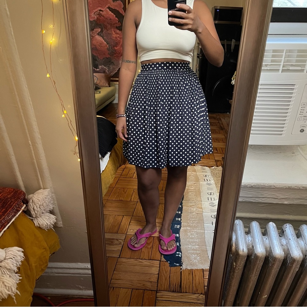 Vintage navy skirt with white polka dots, size small / medium